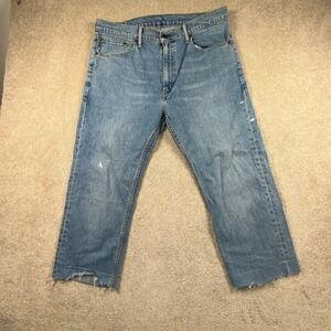 Levi's 505 Regular Fit Jeans Mens 36x34 Blue Denim Light Wash Raw Hem Streetwear